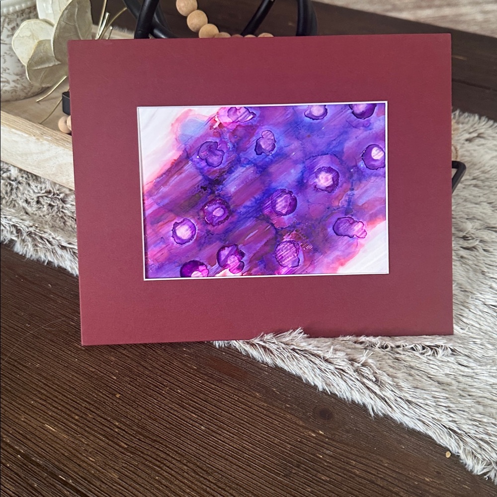 Hand made abstract purple original alcohol ink wall decor painting